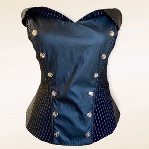 Lip Service Black Pinstripe Corset XL Steampunk NEW Stripe Side Zip Lace Up Back